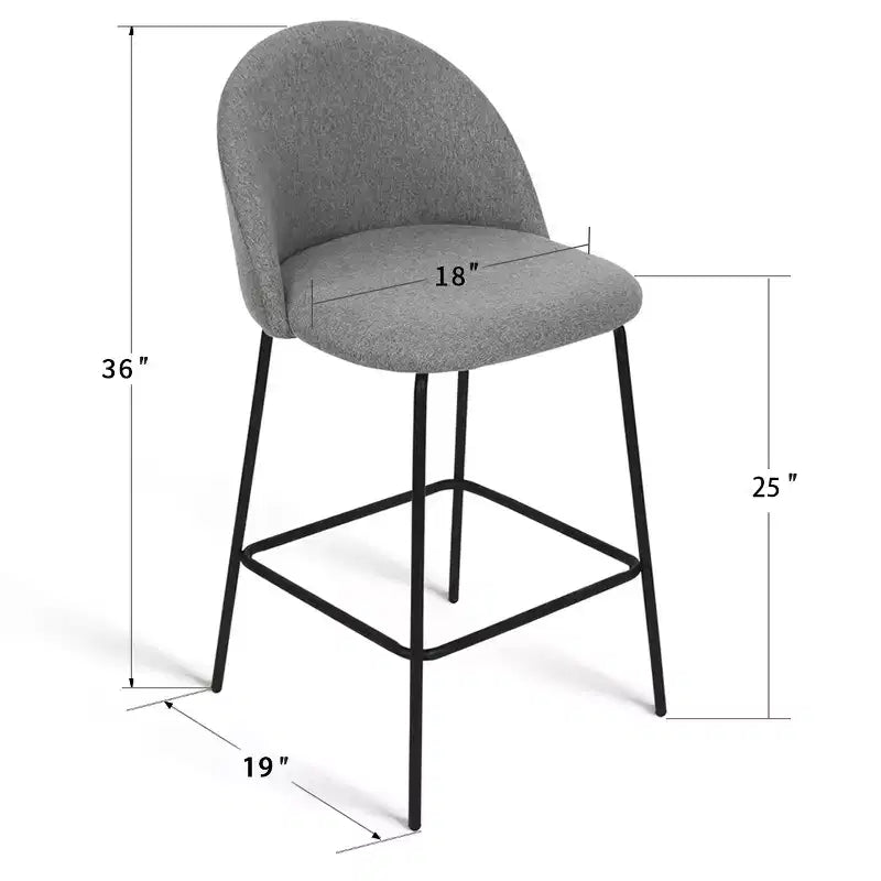 25 Counter Height Stool Set of 2,Counter Height Barstools with Back,Upholstered Counter Stool Chairs with Black Metal Frame-Panipeachy