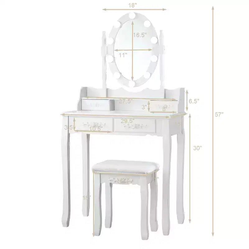Costway Vanity Table Table 10 Dimmable Bulbs Black White Brown
