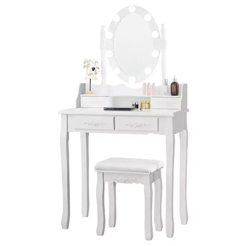 Costway Vanity Table Table 10 Dimmable Bulbs Black White Brown