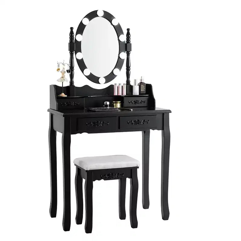 Costway Vanity Table Table 10 Dimmable Bulbs Black White Brown