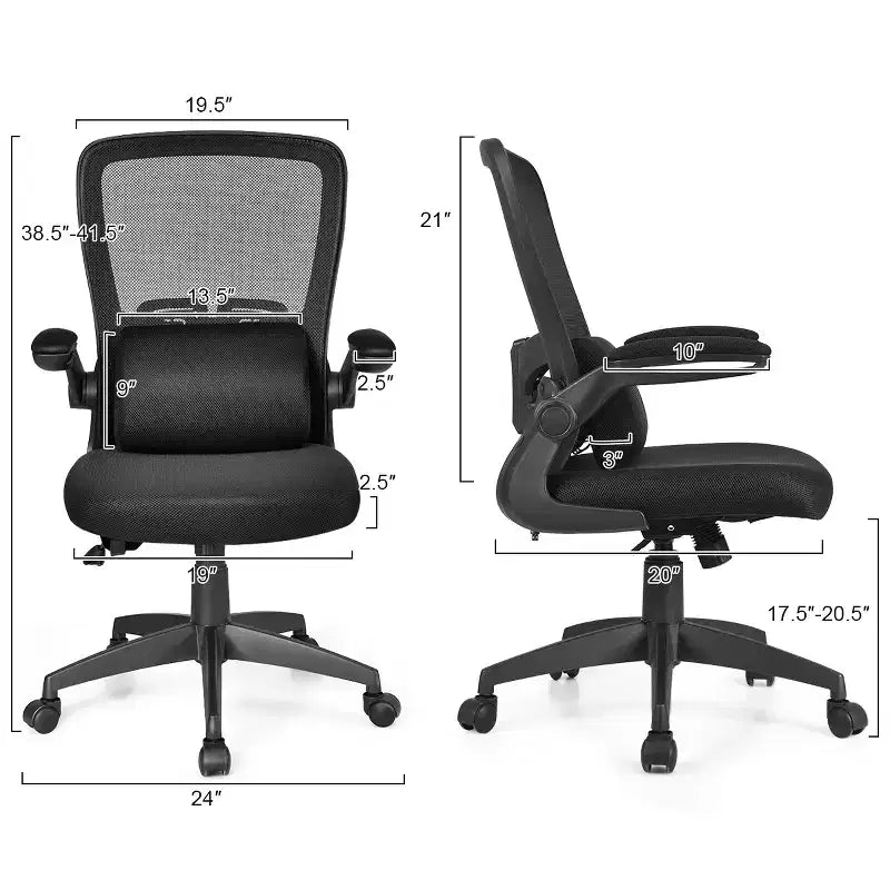 Costway Mesh Office Chair Adjustable Height&Lumbar Support Flip up Armrest Black