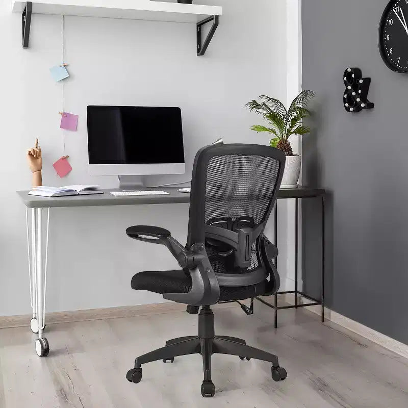 Costway Mesh Office Chair Adjustable Height&Lumbar Support Flip up Armrest Black