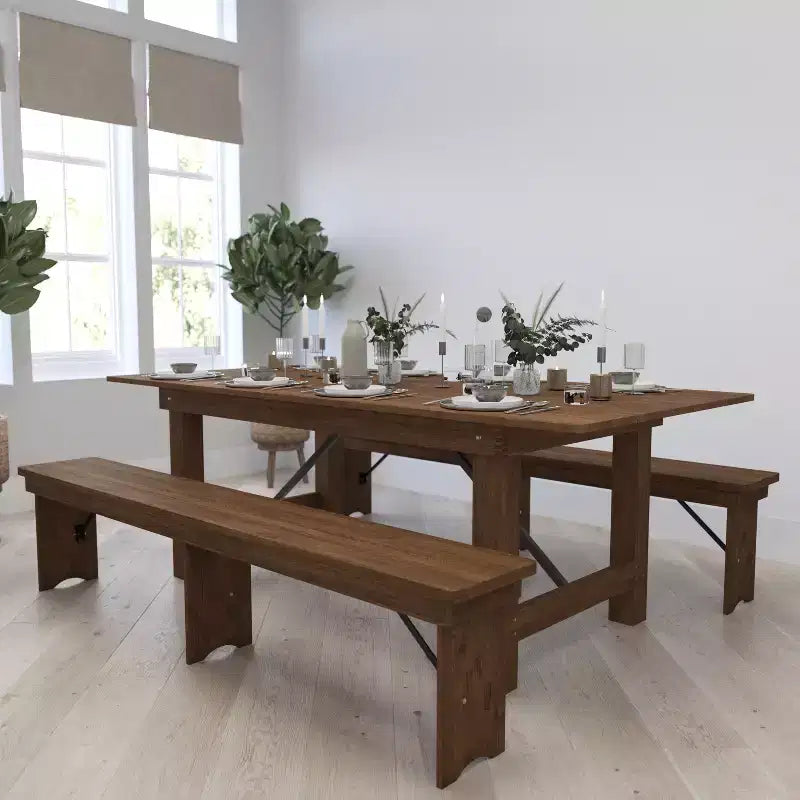 Merrick Lane Rectangular Antique Solid Pine Folding Farm Table