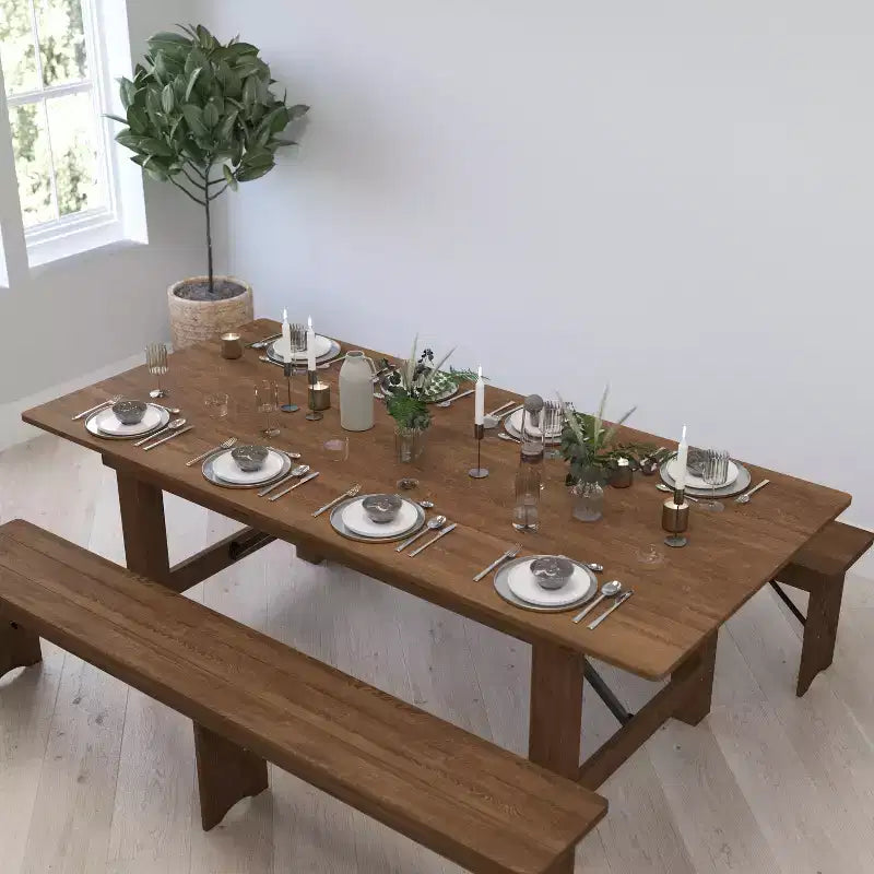 Merrick Lane Rectangular Antique Solid Pine Folding Farm Table